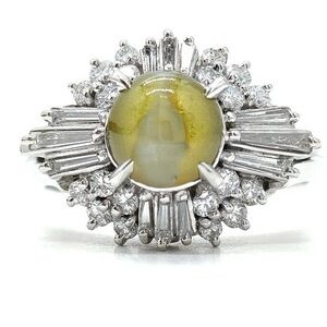 Platinum Cat's Eye Chrysoberyl and Diamond Ring | Sz 7